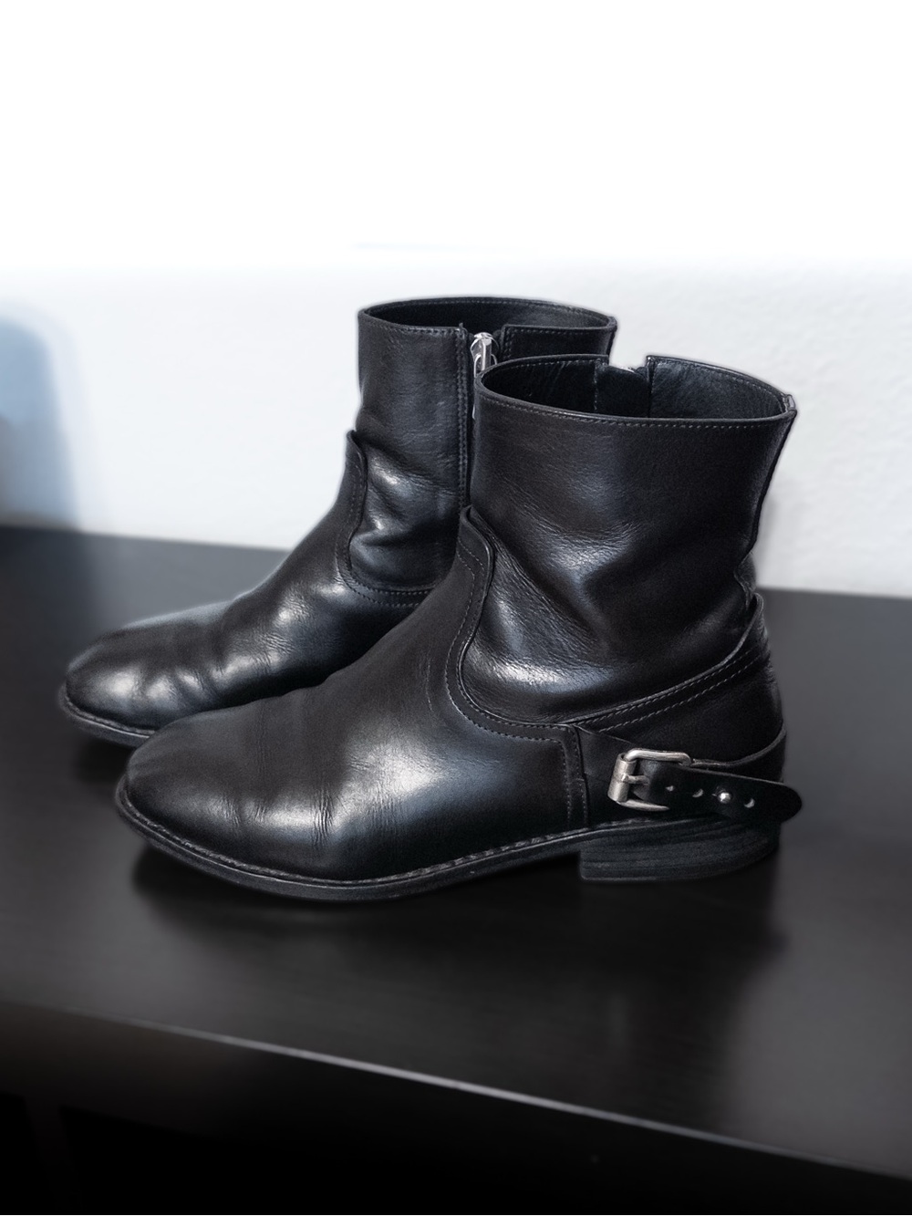 Rag & Bone Oliver Leather Moto Boots Black, Size 8
